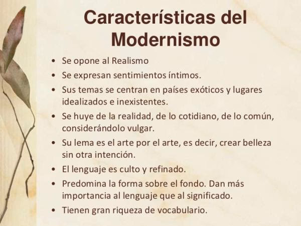 ¿Cuáles son las principales características del modernismo?