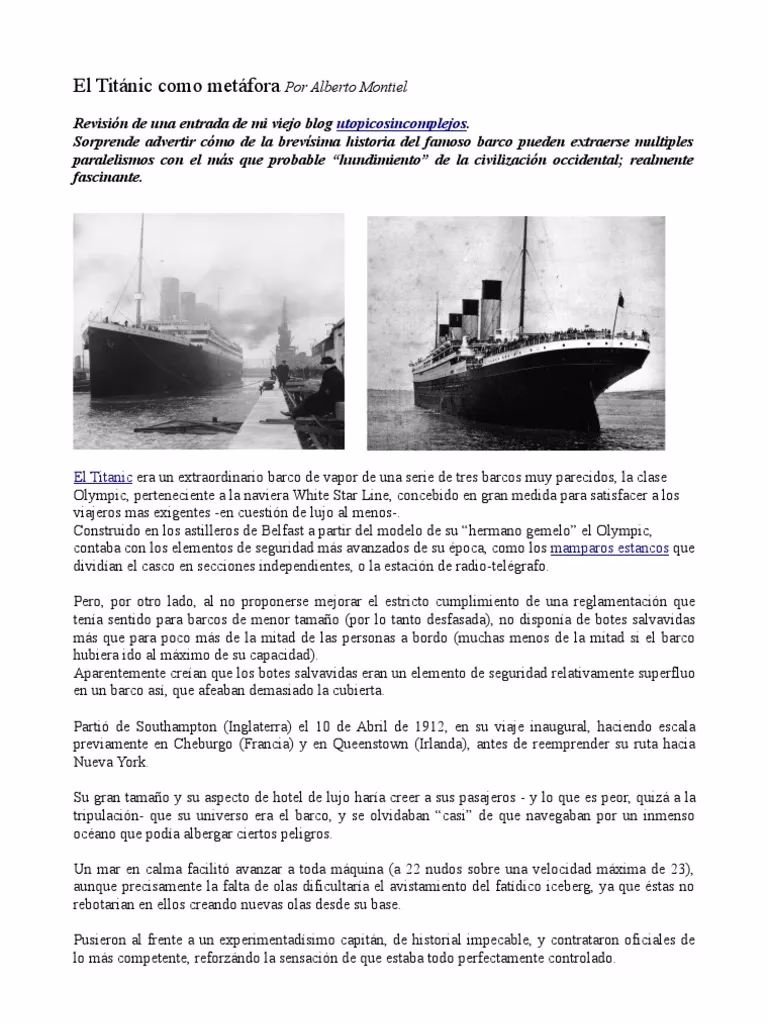 ¿Cuál es una metáfora del Titanic?