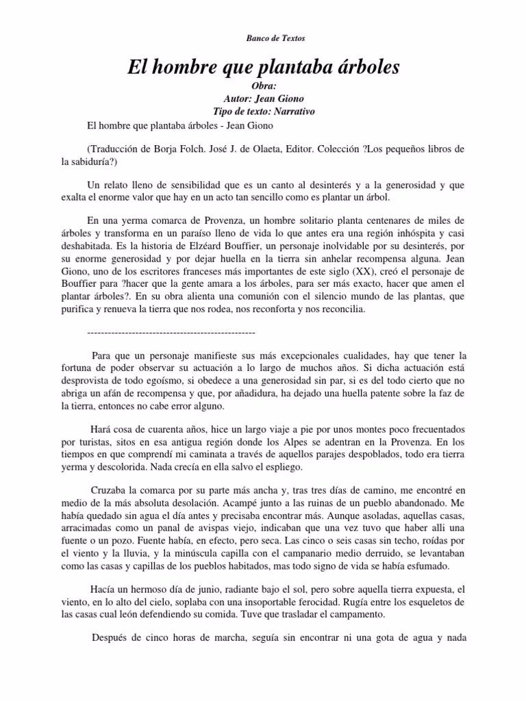 ¿Cómo se llama el hombre que plantaba árboles?