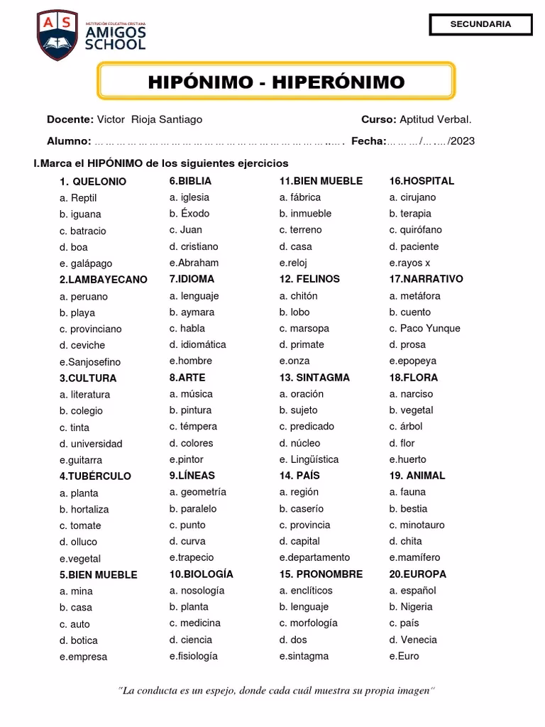 ¿Qué son hiperónimos y 5 ejemplos?