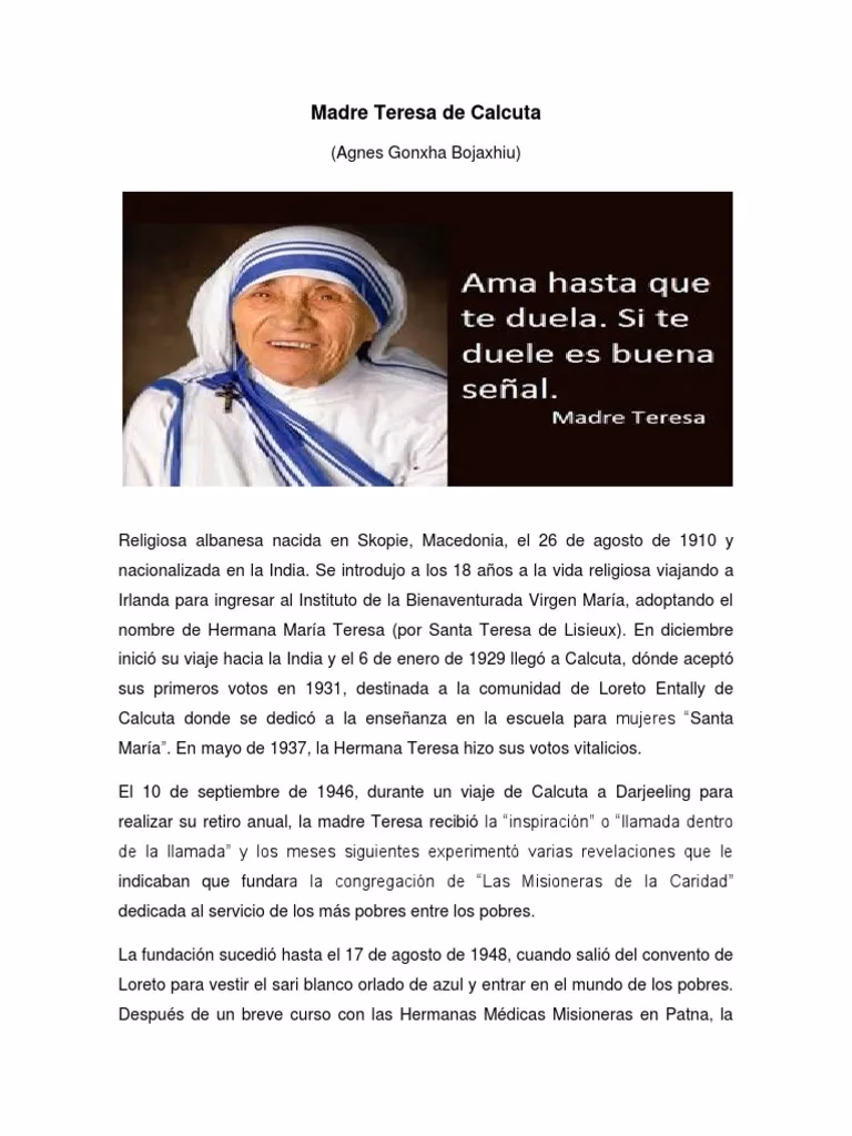 ¿Cuáles son algunas frases de la Madre Teresa sobre la paz?