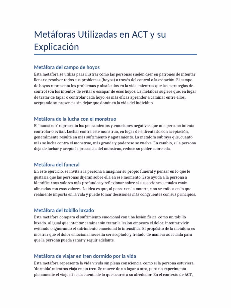 ¿Qué proceso de ACT se explora principalmente con la metáfora del jardín?