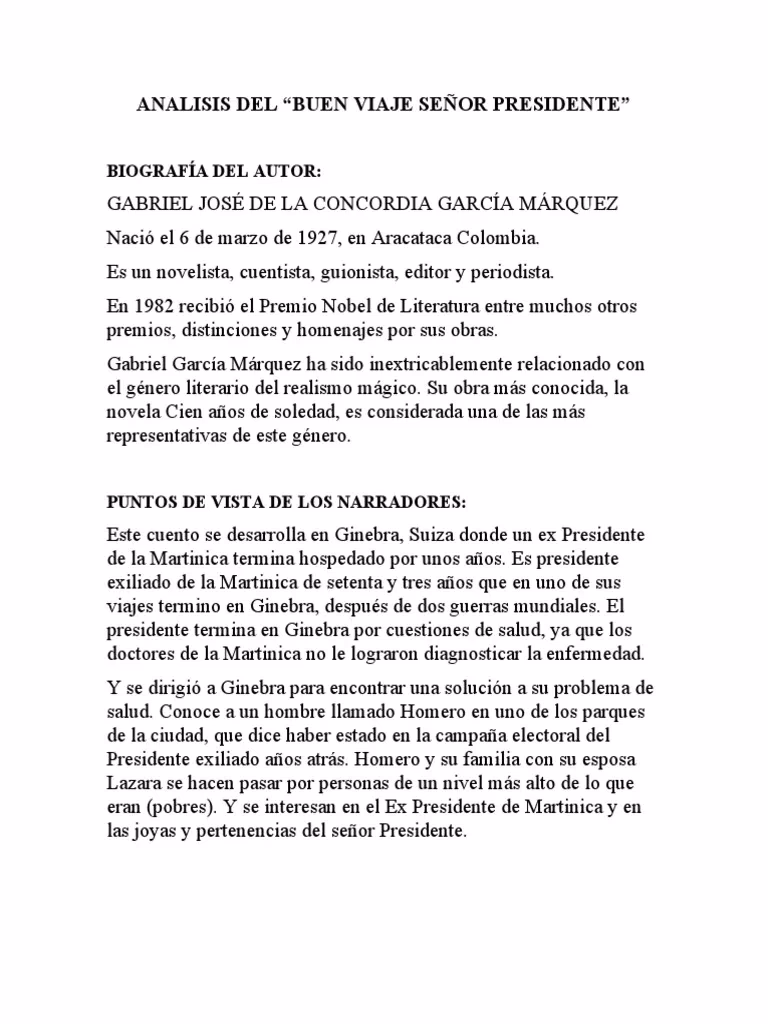 ¿Cómo era el presidente del cuento Buen viaje, señor presidente?