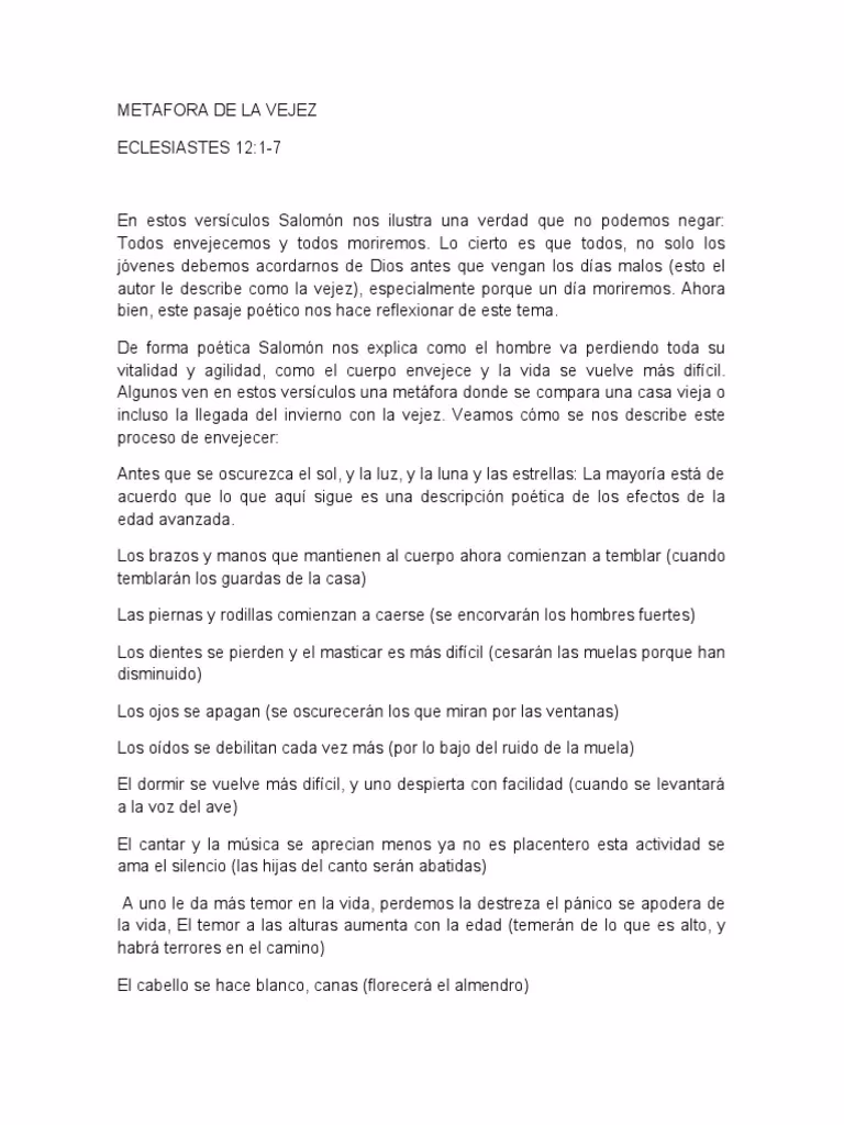 ¿Cuál es una metáfora del envejecimiento?