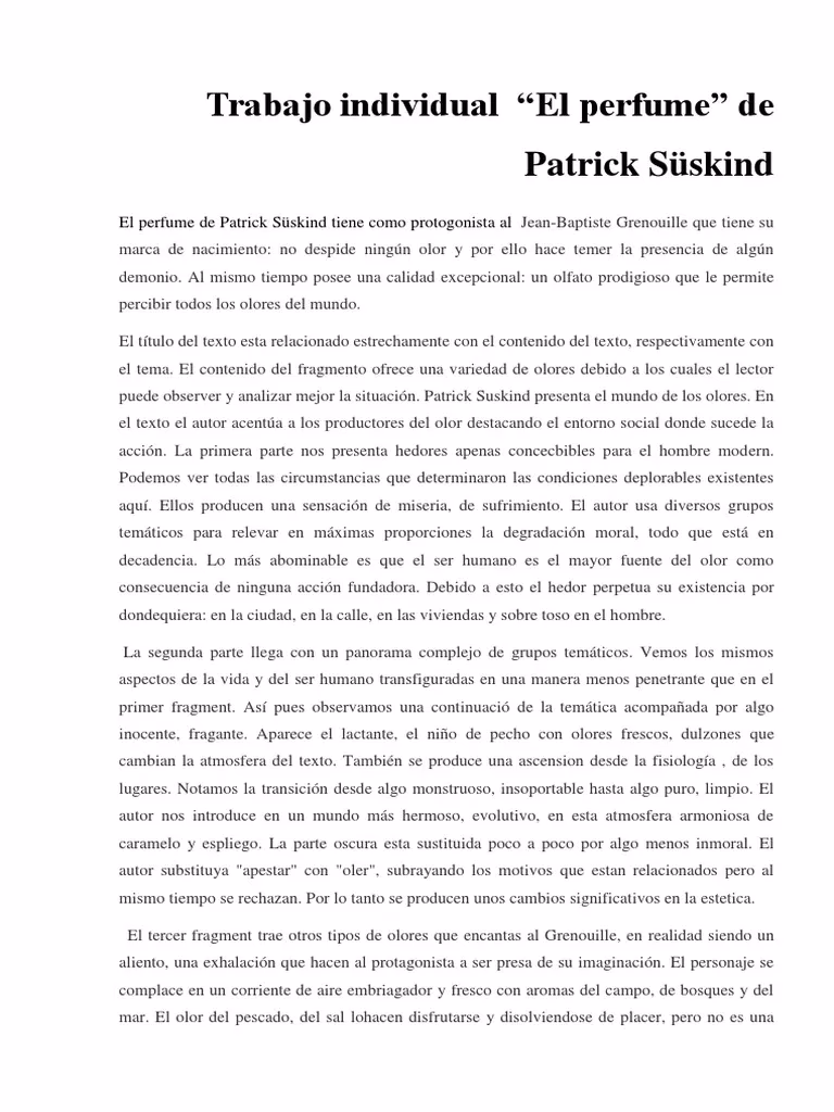 ¿Cuál es el tema principal del libro El perfume?