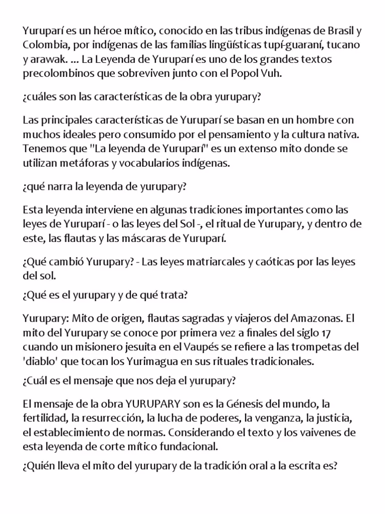 ¿Cuáles son los aspectos generales de Yurupary?