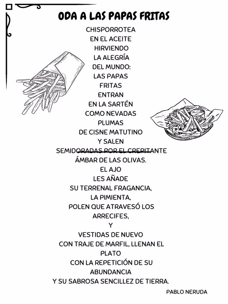 ¿Cuál es el motivo lírico de Oda a las papas fritas?