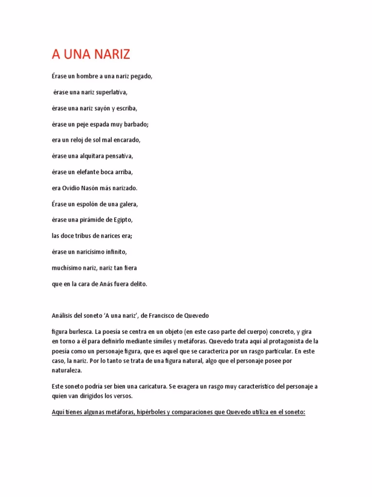 ¿Cuál es el soneto de Quevedo dedicado a un hombre de gran nariz?